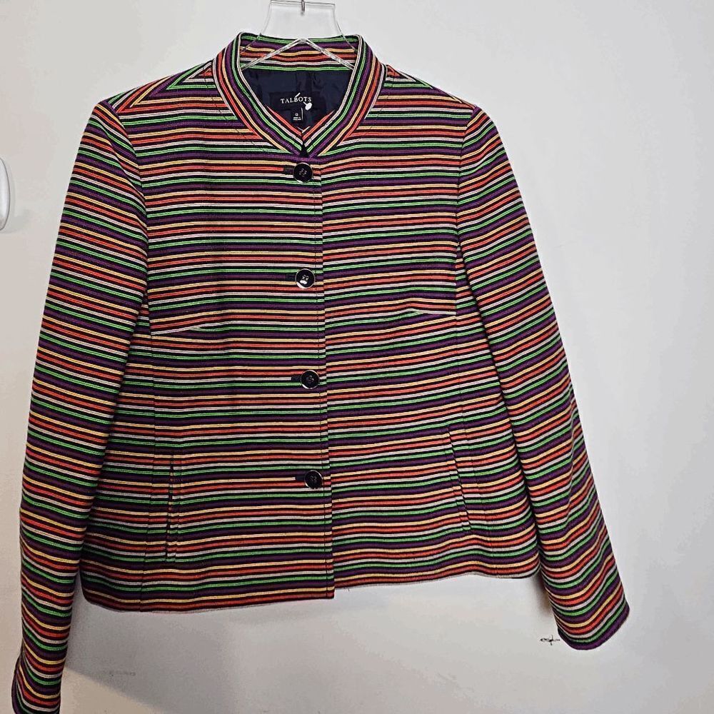 Talbots Rainbow Striped Blazer Jacket Mandarin Collar Womens Multicolor Size 12